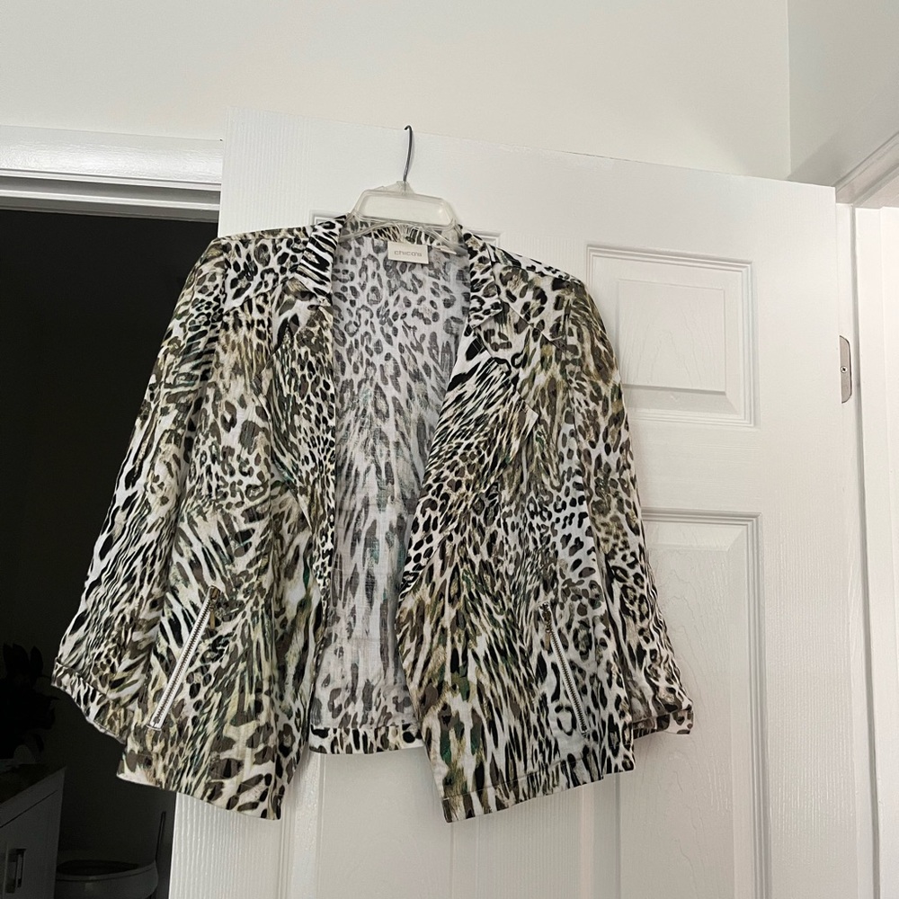 Chico's Animal Print Top with Teal Accent